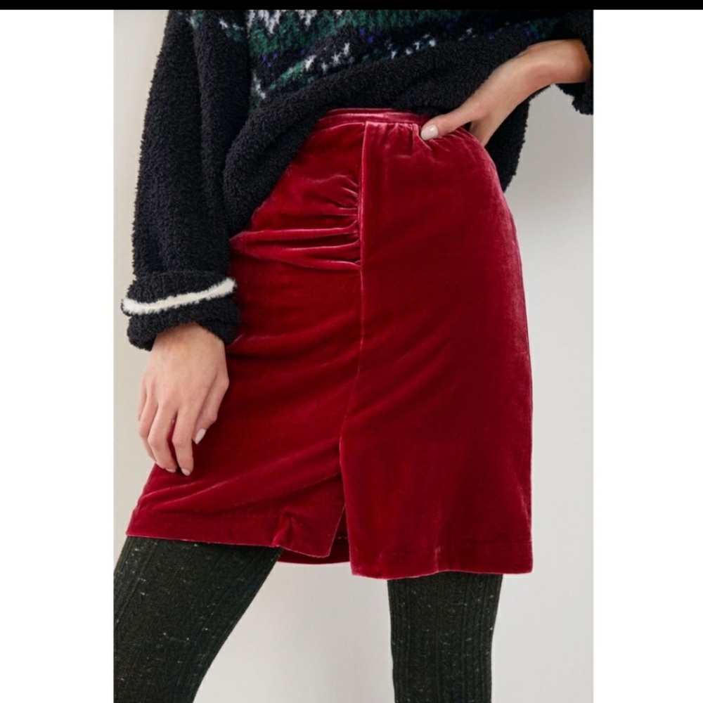Anthropologie Monte Raspberry Velvet Mini Skirt - Picture 16 of 16